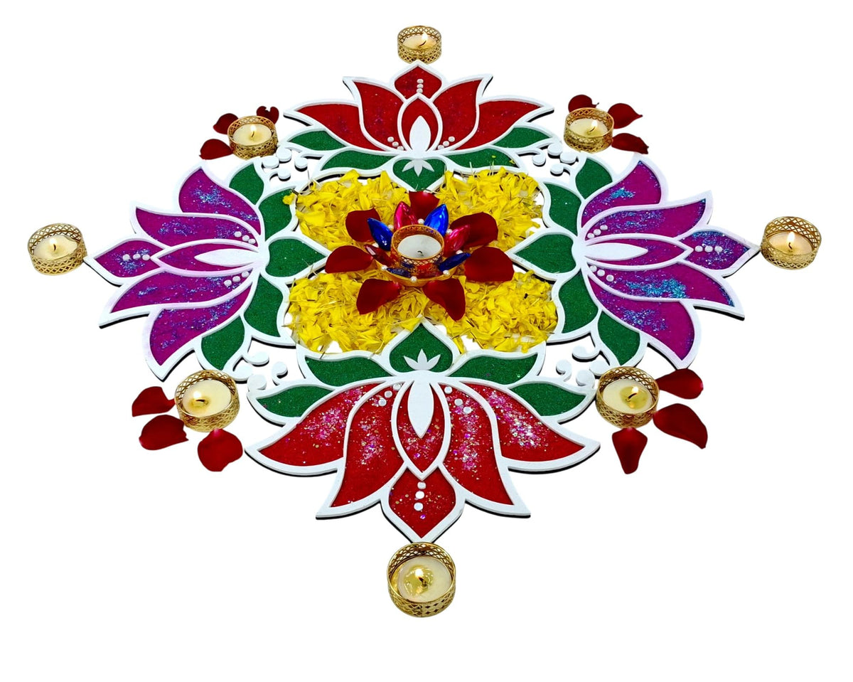 Floating Lotus Rangoli Mats – Set of 4, 10 × 8 Inch