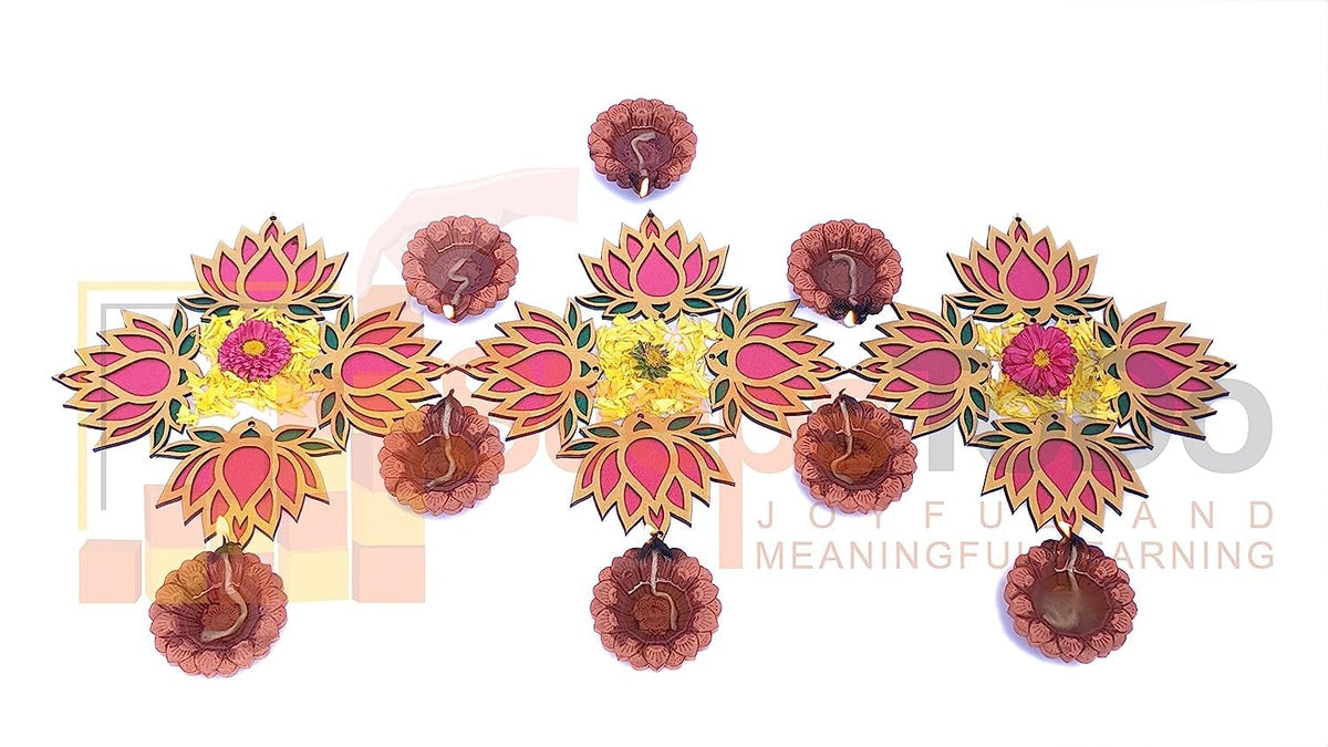 Wooden Lotus Cutouts – Set of 12, Golden with Choice of Colour