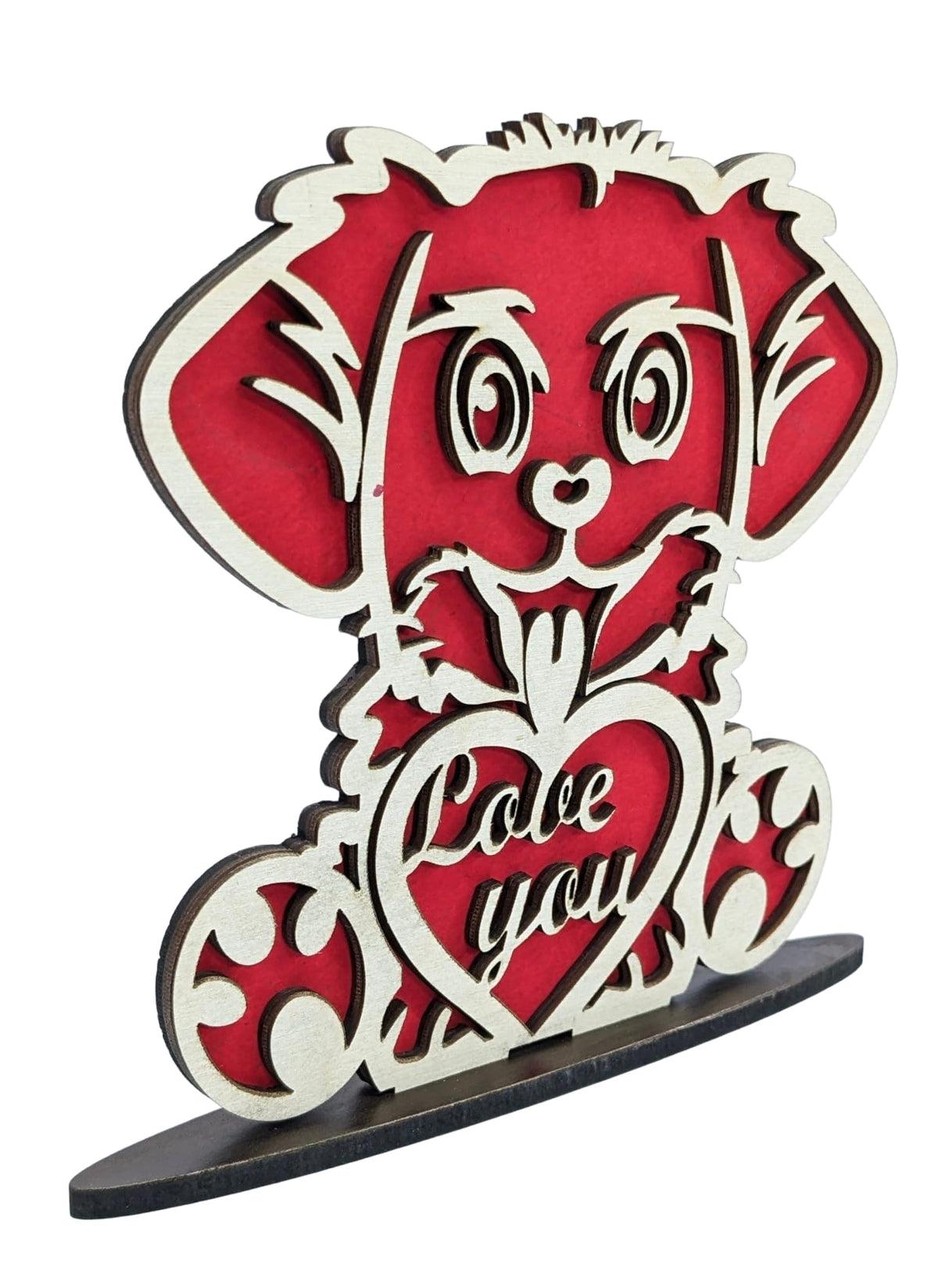 Love You Puppy Wooden Standees – Set of 3, Red & Unfinished Birch