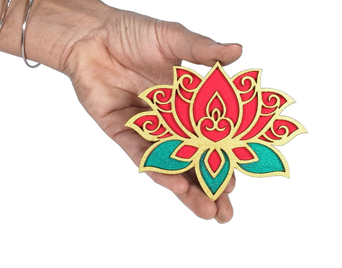 Golden and red wooden lotus cutouts