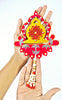 Hand-Painted Diya Jharokha – Red & Yellow, Mirror Work & Pearl Hanging