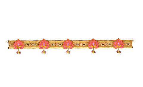 StepsToDo Lotus Toran. Pink, Golden. Cloth, Wood. 38 inches. Decorations. Toran