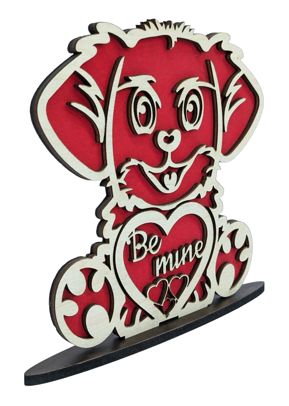 Love You Puppy Wooden Standees – Set of 3, Red & Unfinished Birch