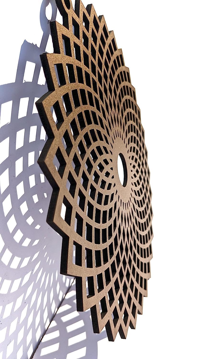 Angular Torus Flower – Hand-Painted Wooden Wall Art