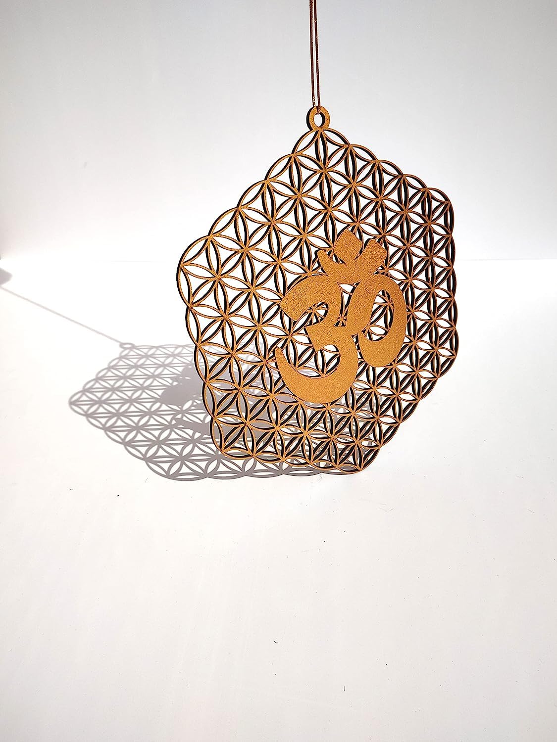 Flower of Life with OM – Hand-Painted Wooden Wall Art