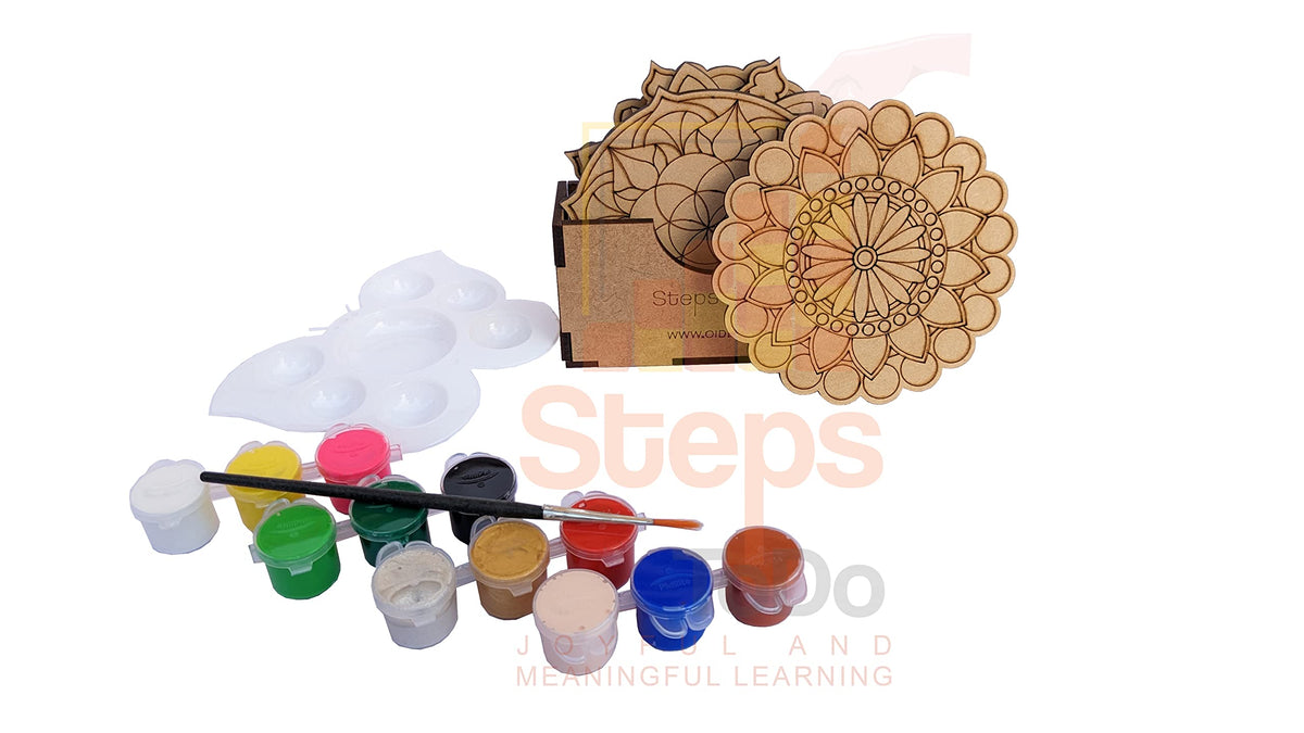 Mandala Coaster Painting Kit D – 6 × 4-Inch Bases, Case & Paints