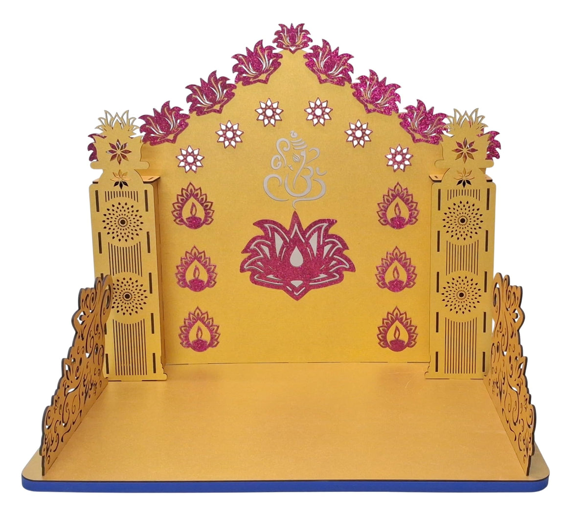 Golden Ganpati Makhar with Glitter Lotus Wooden Singhasan