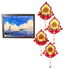 Hand-Painted Diya Jharokha – Red & Yellow, Mirror Work & Pearl Hanging
