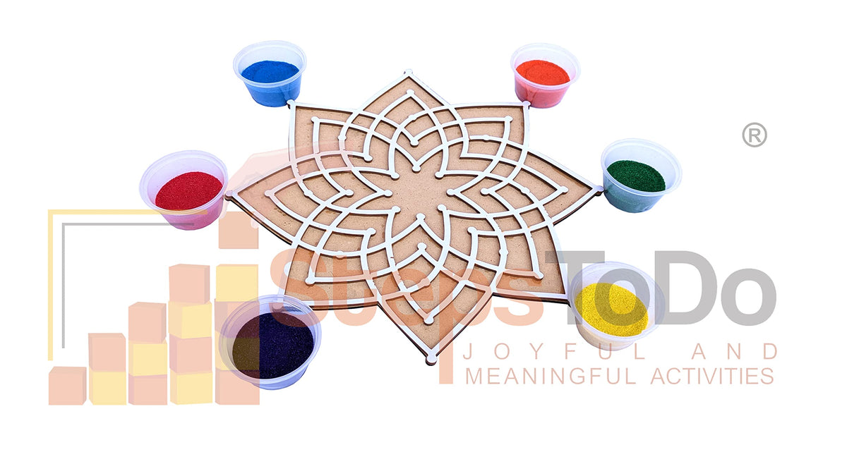 Reusable Kolam/Muggulu Rangoli Template with Wooden Base – 11.5 Inch
