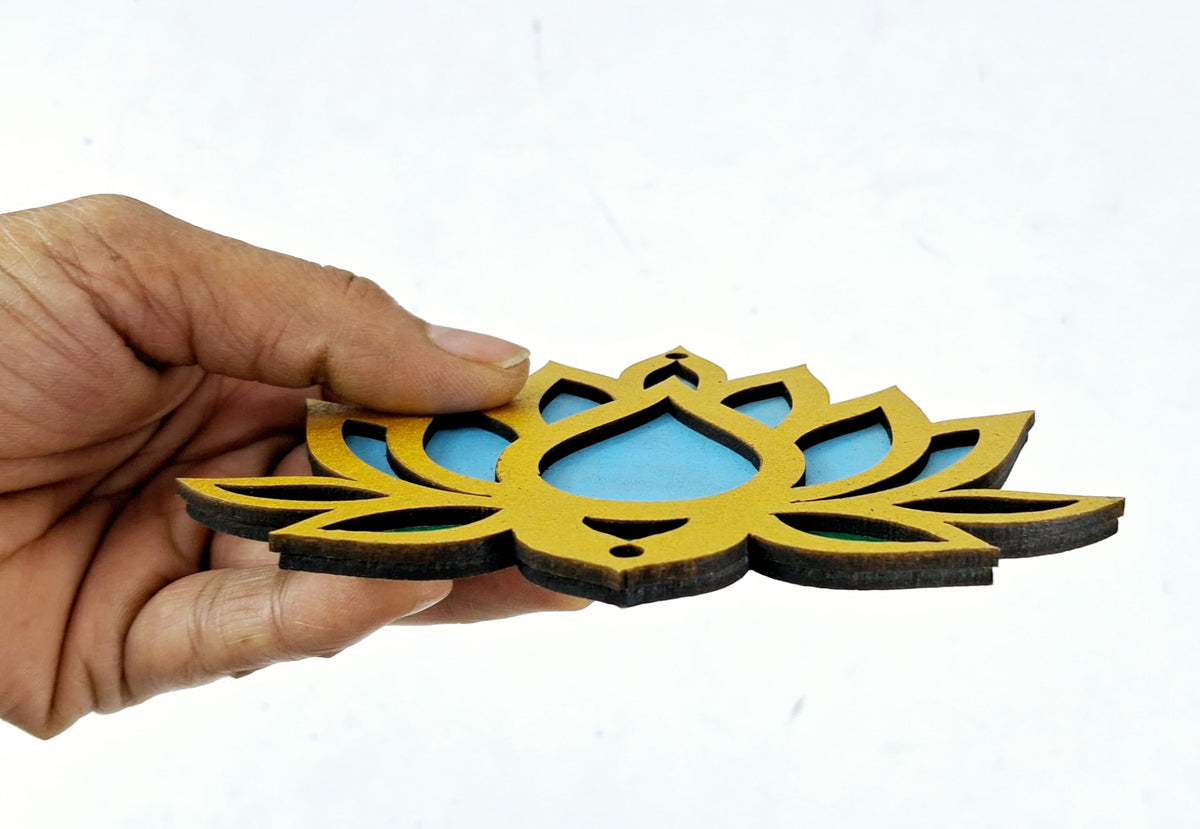 Wooden Lotus Cutouts – Set of 12, Golden with Choice of Colour