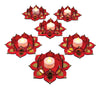 StepsToDo Reversible Lotus Tealight Candle Holders – Set of 2 | Dual-Sided Wooden Diya with Mirror Work | Handcrafted Festival Décor for Diwali, Pooja, Mandir & Gifting