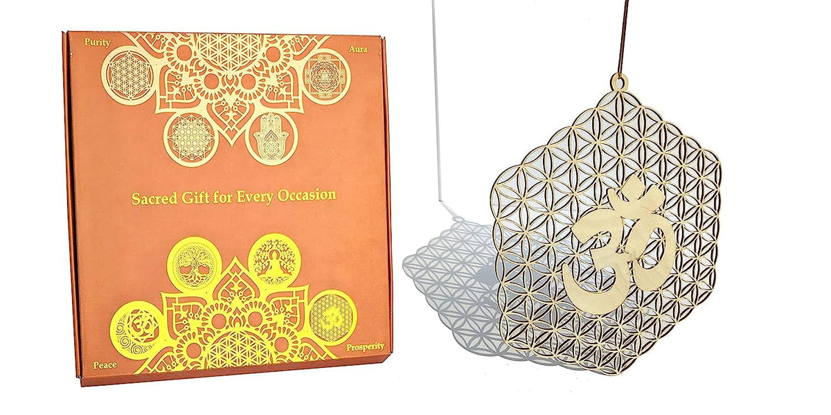 Hand-painted wooden Flower of Life with OM wall art