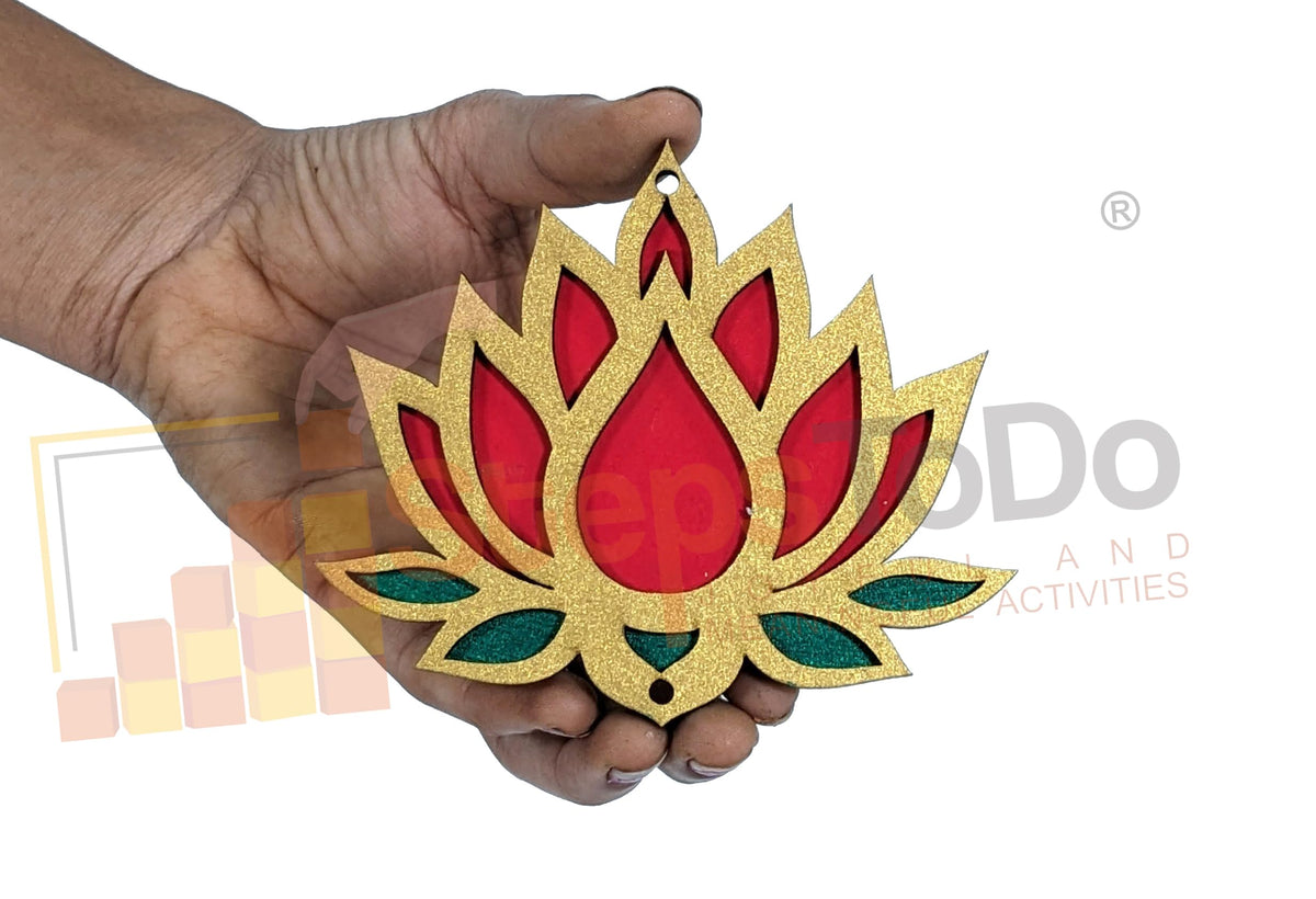 Wooden Lotus Rangoli Cutouts – Golden & Bright Red