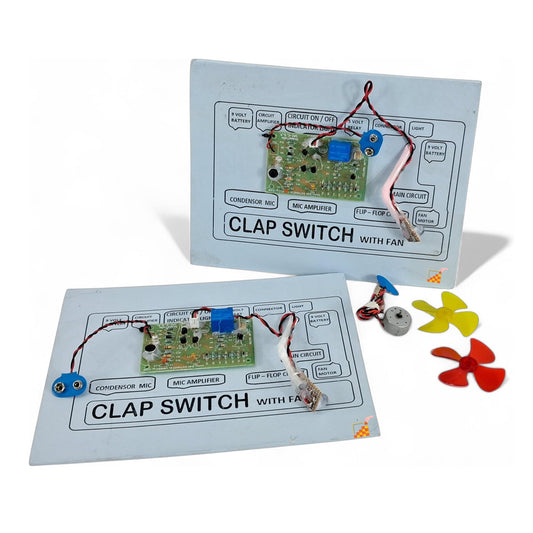 Ready-made clap switch with fan and LED on cardboard