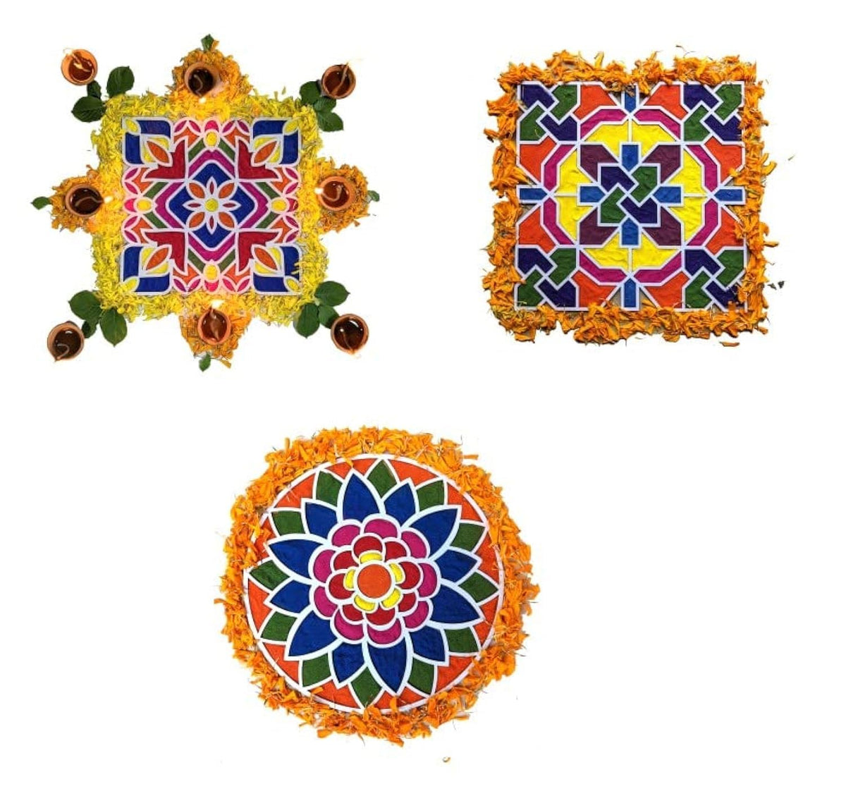 Reusable Floating Rangoli Frames – Designs A, B & C Combo, 11.5 Inch