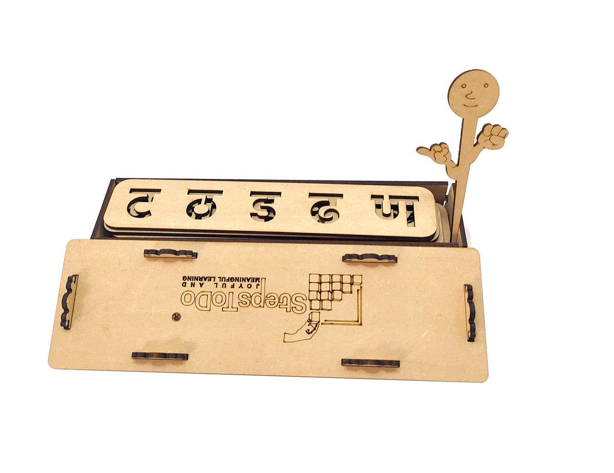 Wooden Hindi Alphabet & Number Tracing Stencil Kit