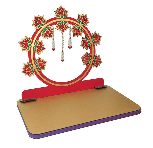 Foldable wooden Ganpati makhar with 6 lotus pieces