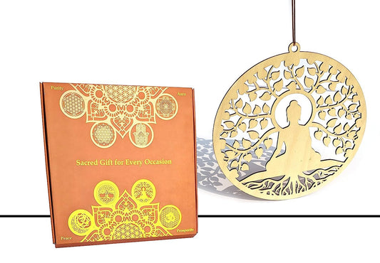 Hand-painted Tree of Life with Buddha wall art