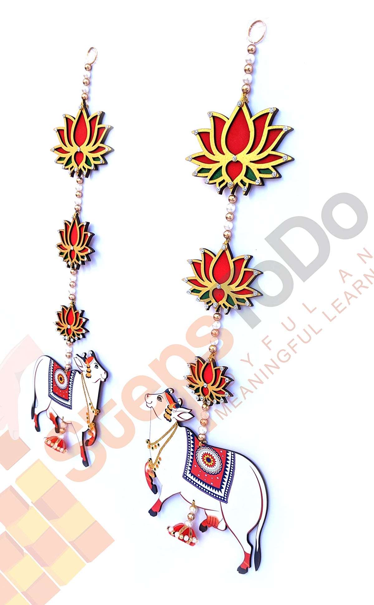 Handmade Pichwai Cow & Lotus Hangings – Jhumki Style