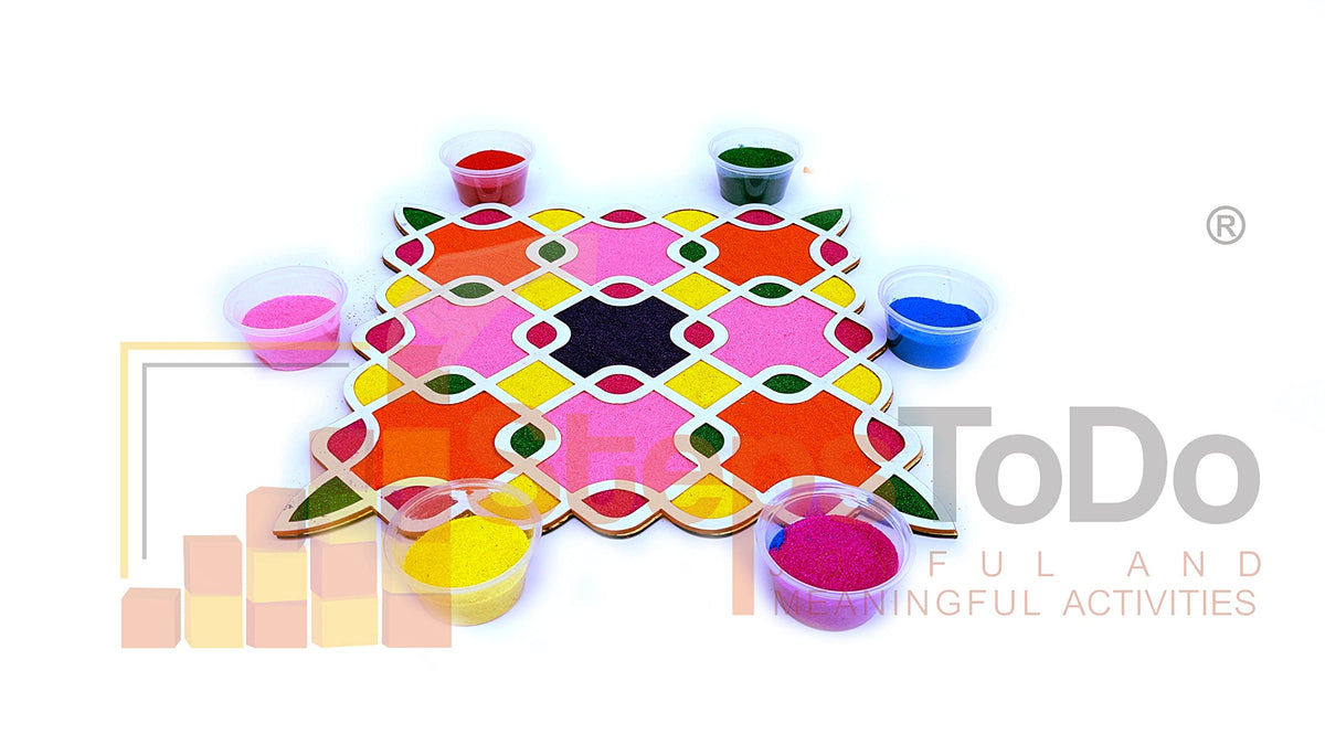 Reusable Kolam/Muggulu Rangoli Template with Wooden Base – 11.5 Inch