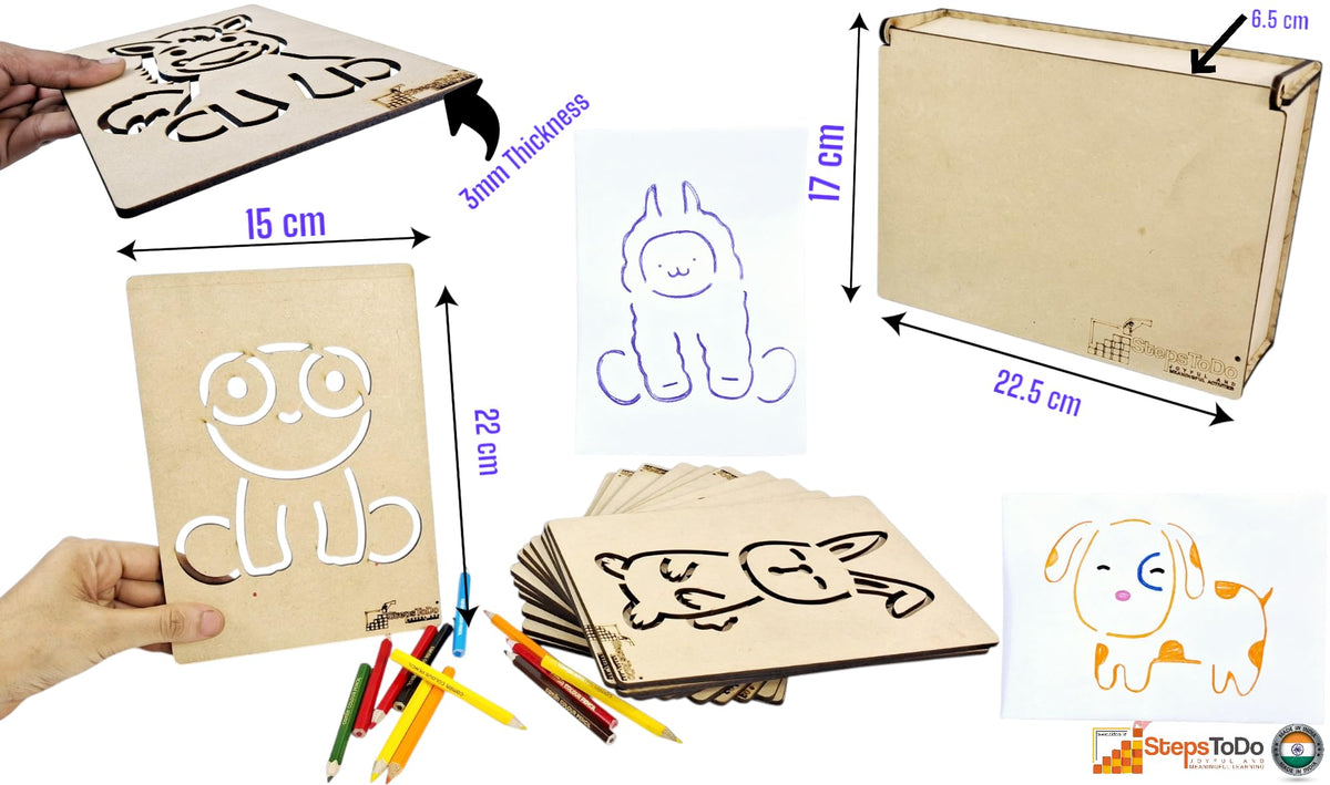 Wooden Farm Animal Stencils with Storage Box – 15 × 21 cm