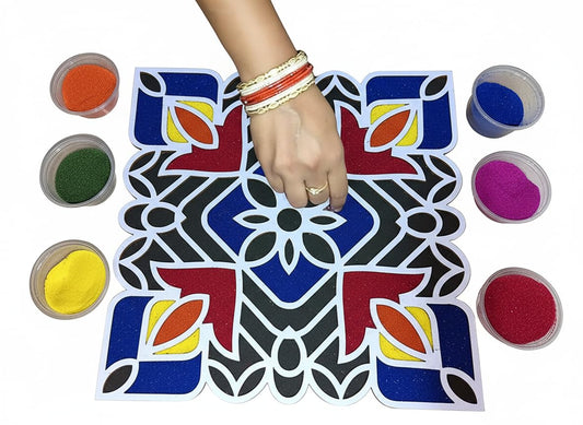 Reusable rangoli frame with wooden base, Design B