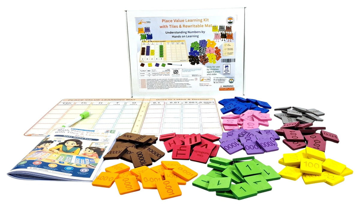 Place Value Kit – 120 Foam Tiles & Rewritable Mat for Whole Numbers & Decimals