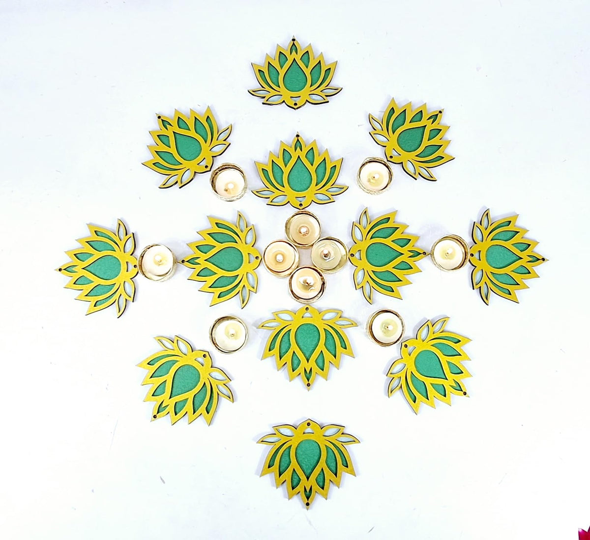 Wooden Lotus Cutouts – Set of 12, Golden with Choice of Colour