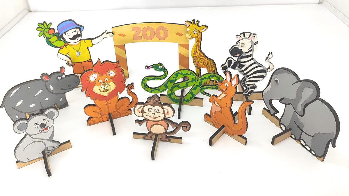 Wooden Zoo Painting Kit – 10 Animals, Ringmaster, Banner, 12 Colours & 12 Pens