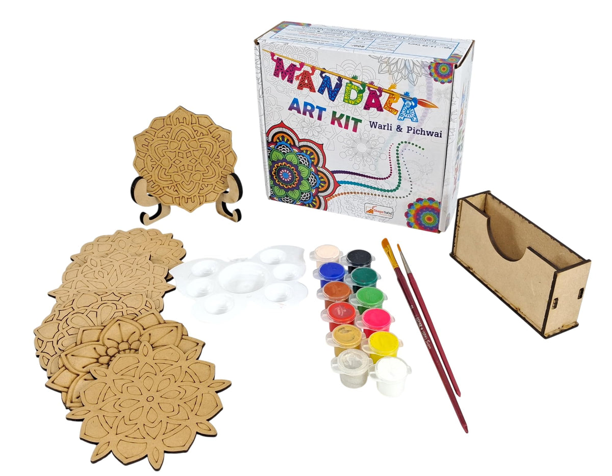 Mandala coaster painting kit B with wooden coasters