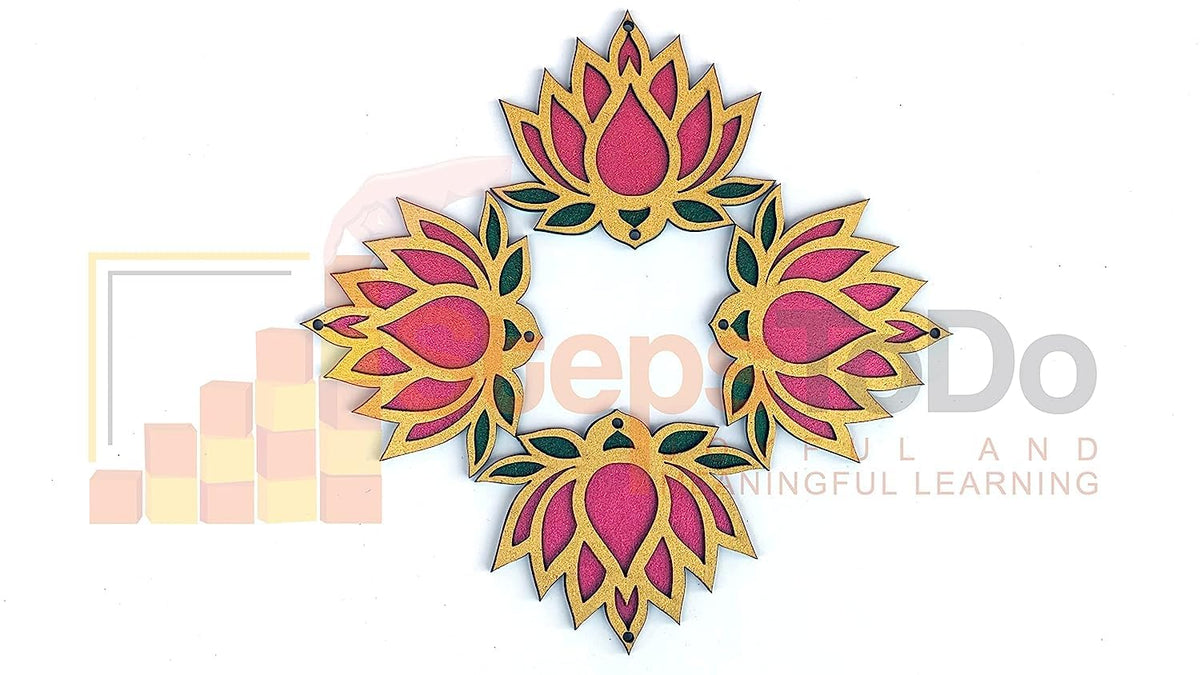Wooden Lotus Cutouts – Set of 12, Golden with Choice of Colour