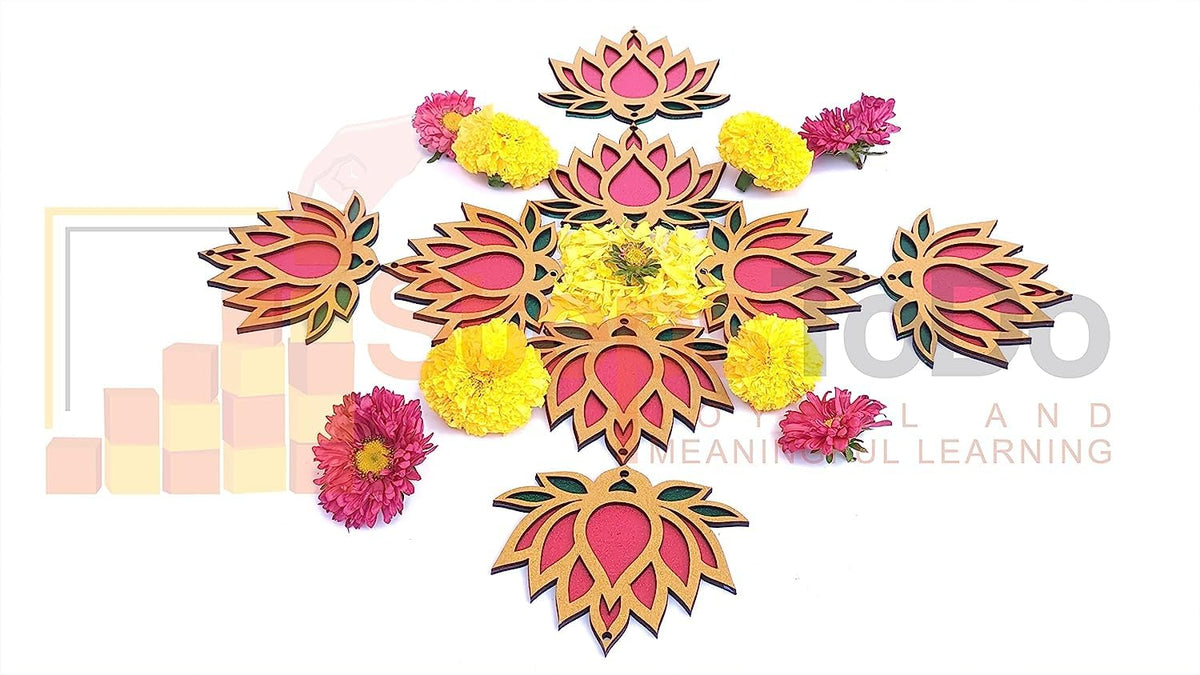 Wooden Lotus Cutouts – Set of 12, Golden with Choice of Colour