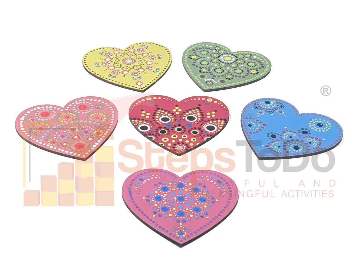 Heart Mandala Painting Kit G – 6 × 4-Inch Coasters, 10 Tools, Paints & Holder