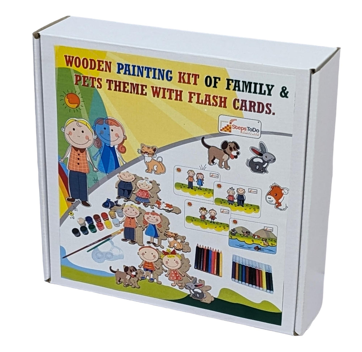 Family & Pets Wooden Painting Kit with Flash Cards