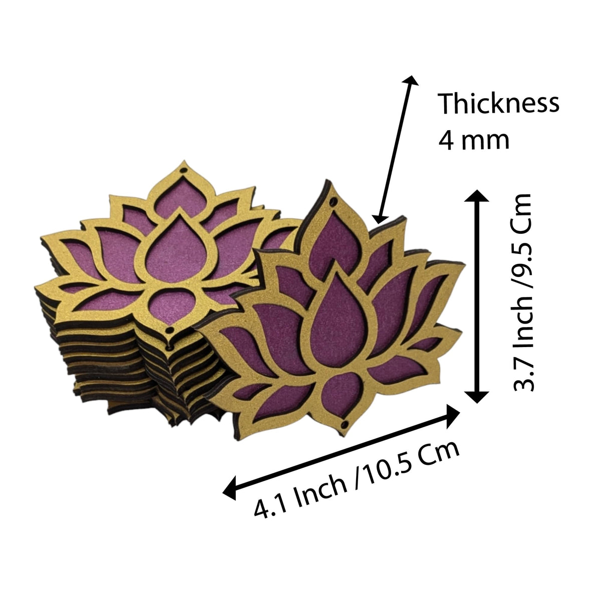 Wooden Lotus Cutouts – Set of 12, Golden & Purple