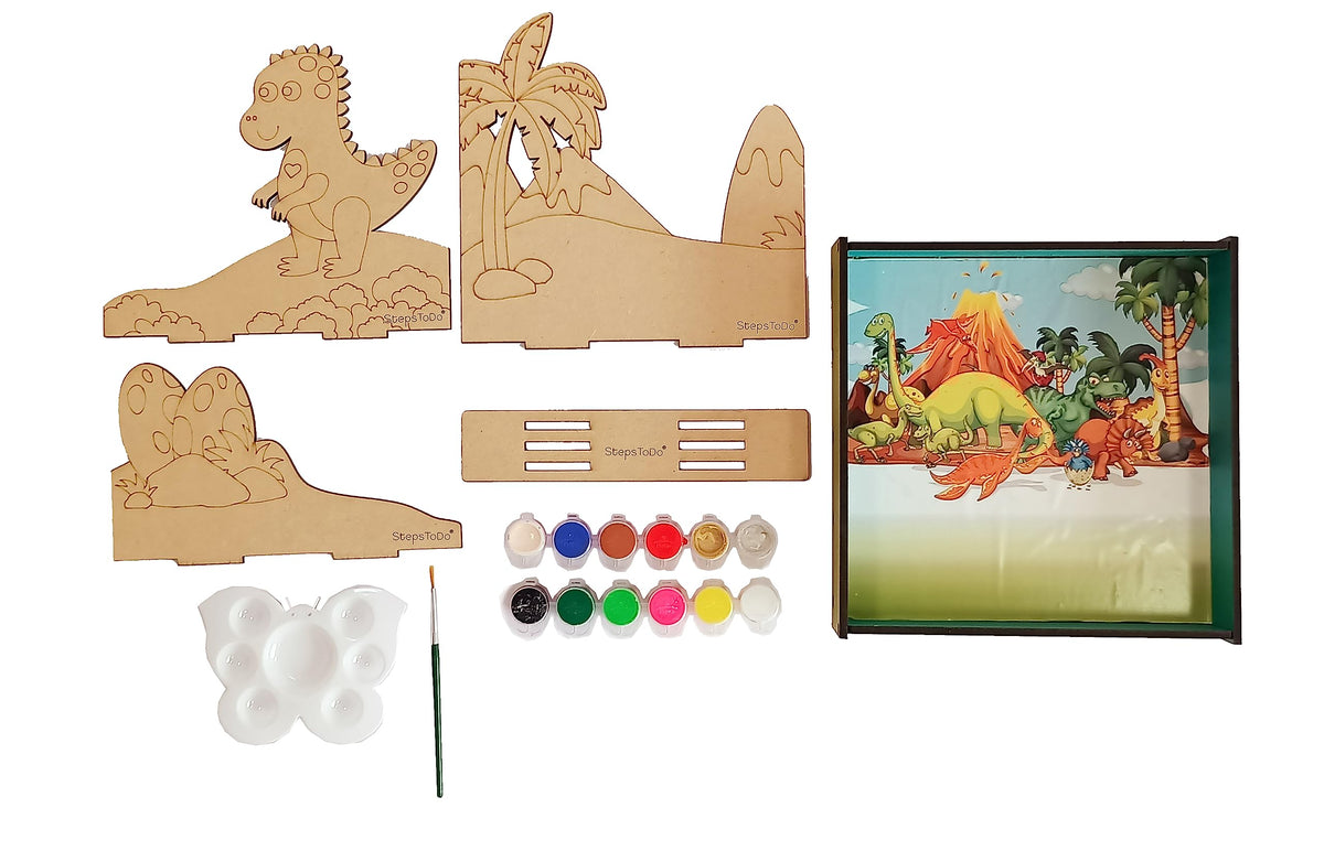 DIY Wooden Dinosaur 3D Frame Painting Kit – 8-Inch Square