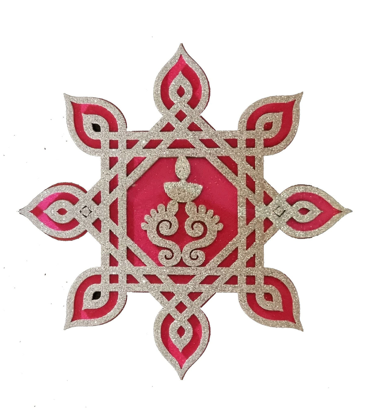 Kolam/Muggu Décor – Set of 16, 4 Inch, Rose Pink & Silver