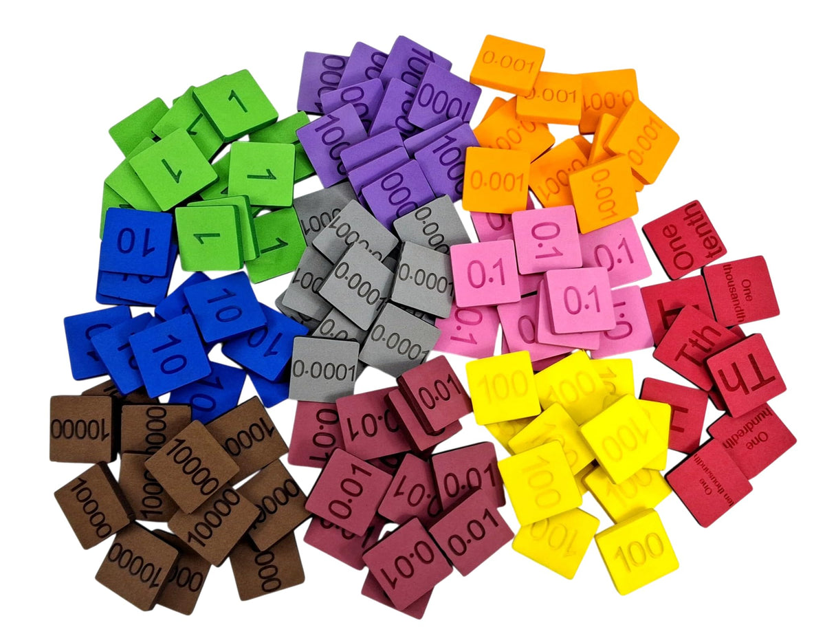 Place Value Kit – 120 Foam Tiles & Rewritable Mat for Whole Numbers & Decimals