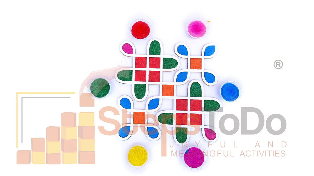 Reusable Kolam/Muggulu Rangoli Template with Wooden Base – 11.5 Inch
