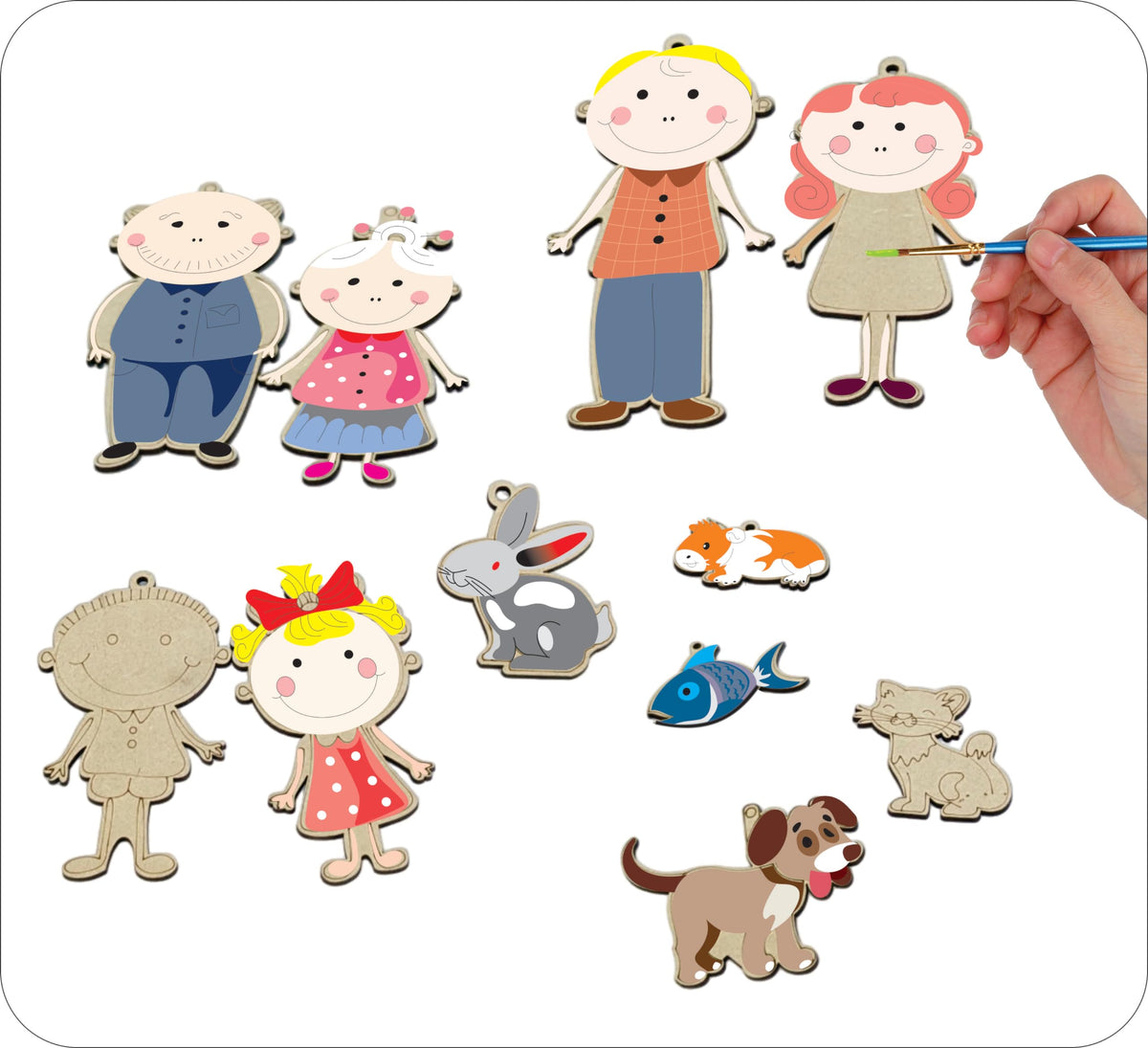 Family & Pets Wooden Painting Kit with Flash Cards