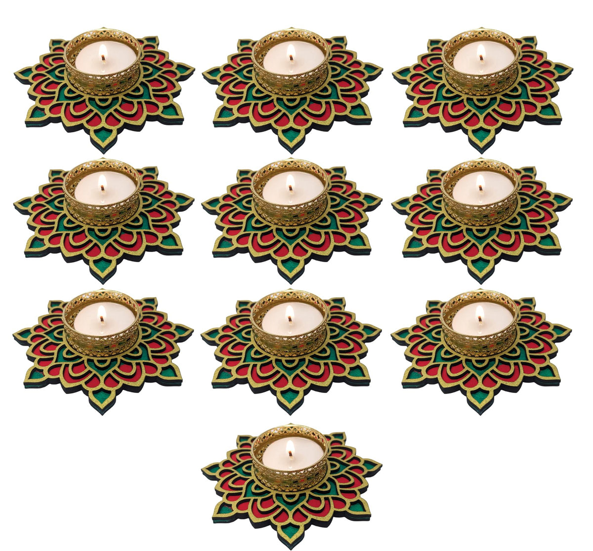 Hand-Painted Wooden Tealight Holder (Diya Stand) – Type 1, 4 Inch