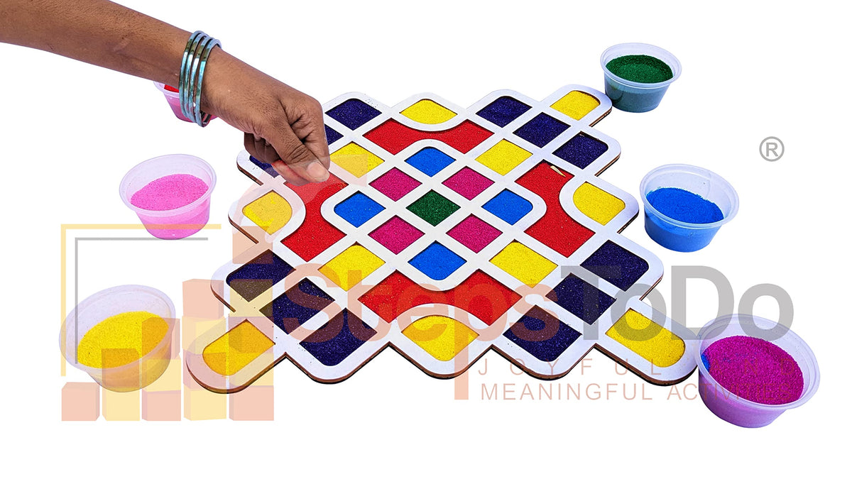 Reusable Kolam/Muggulu Rangoli Template with Wooden Base – 11.5 Inch