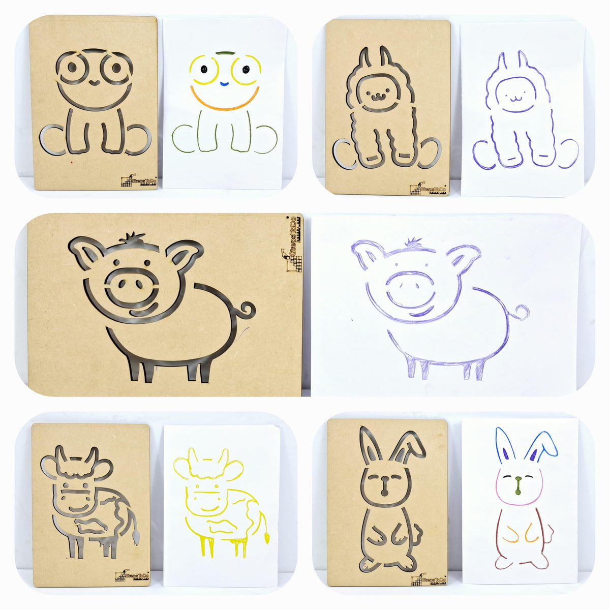 Wooden Farm Animal Stencils with Storage Box – 15 × 21 cm