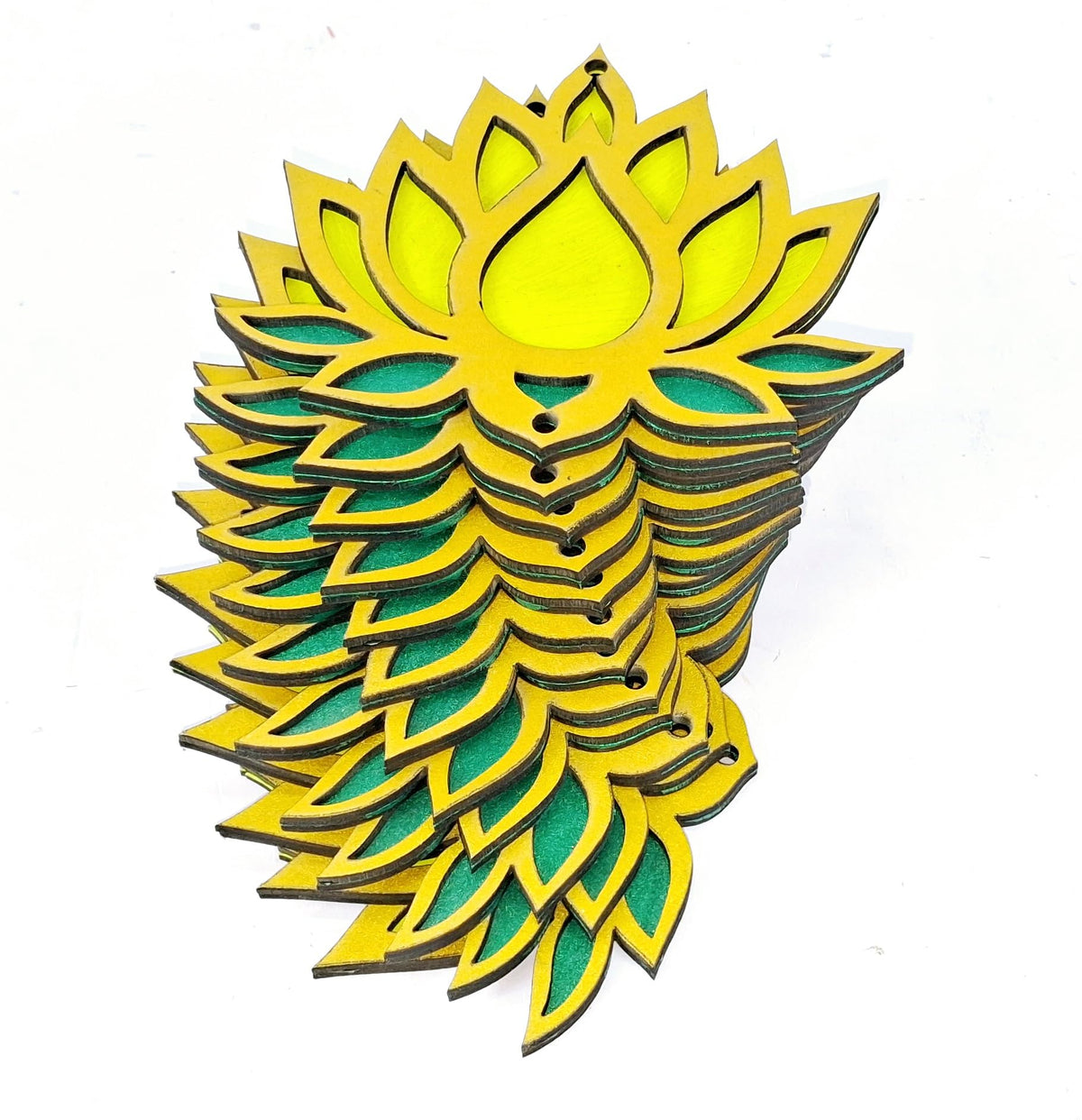 Wooden Lotus Cutouts – Set of 12, Golden with Choice of Colour