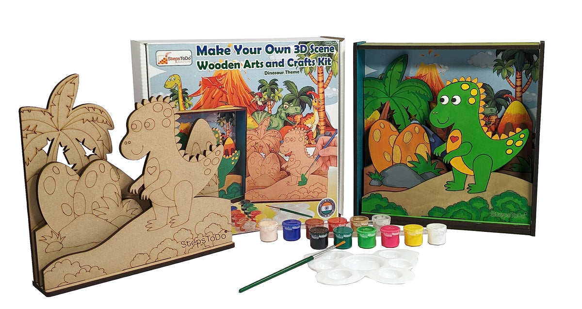 DIY Wooden Dinosaur 3D Frame Painting Kit – 8-Inch Square