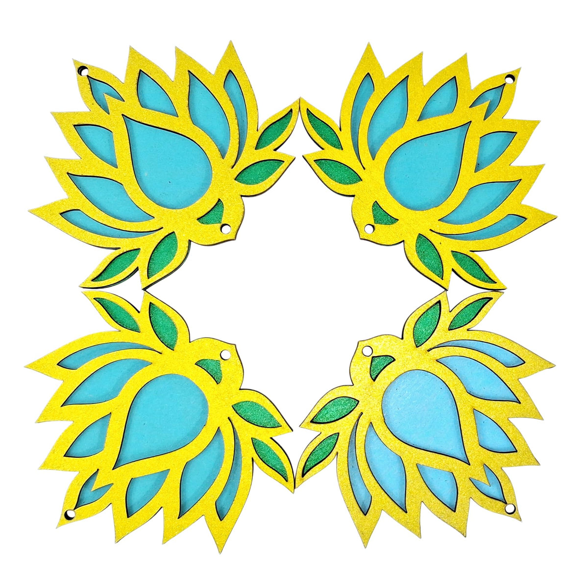 Wooden Lotus Cutouts – Set of 12, Golden with Choice of Colour