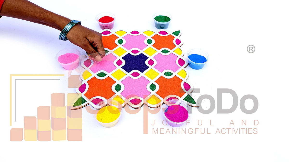 Reusable Kolam/Muggulu Rangoli Template with Wooden Base – 11.5 Inch