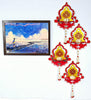 Hand-Painted Diya Jharokha – Red & Yellow, Mirror Work & Pearl Hanging