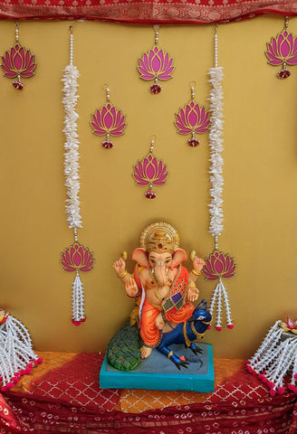 StepsToDo Colorful Wall and Door Hanging Garlands Combo Set with 2 Long Garlands and 6 Hanging Lotus Traditional Handicraft. Festive Home Decoration. Events Decoration. Backdrop.
