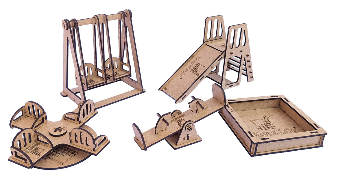 Wooden Doll Playground Build-and-Paint Kit – Slide, Swing, Seesaw & Sandtray